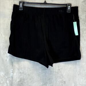 ABOUND Women's Solid Black Cotton Elastic Waistband Pull-On Dolphin Hem Shorts